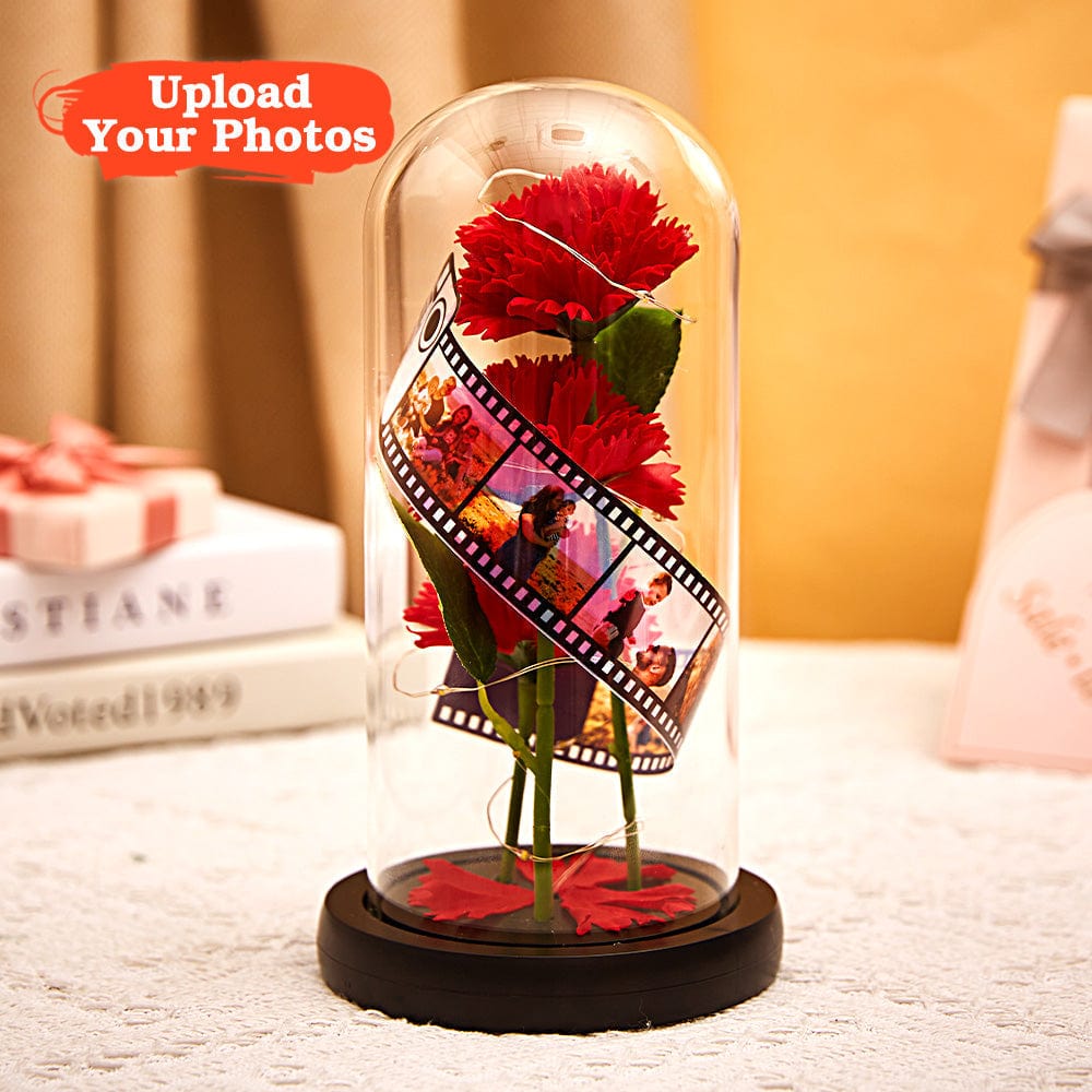 Rose artificielle sous Cloche avec filament LED : déco St Valentin