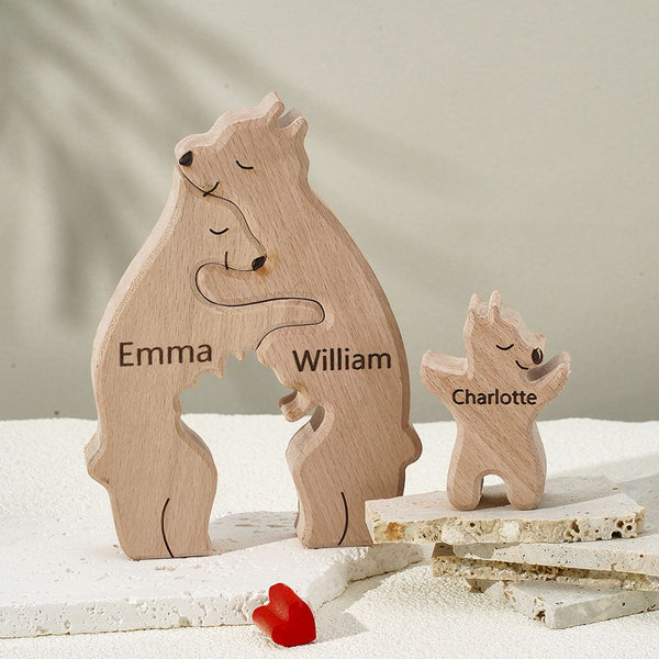 Puzzle en bois personnalisé d'ours étreignant, gravure gratuite,  personnalisé, Noël, cadeau d'anniversaire, sculpture de nom de famille, 2-9  noms